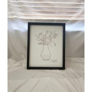 NWT Real Living Minimalist Floral Line Art Framed Print Black Frame Boho Decor
